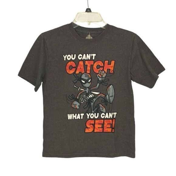 Boys Grey Orange Ninja Turtle Graphic T-shirt Tee L 10/12 - Picture 1 of 14